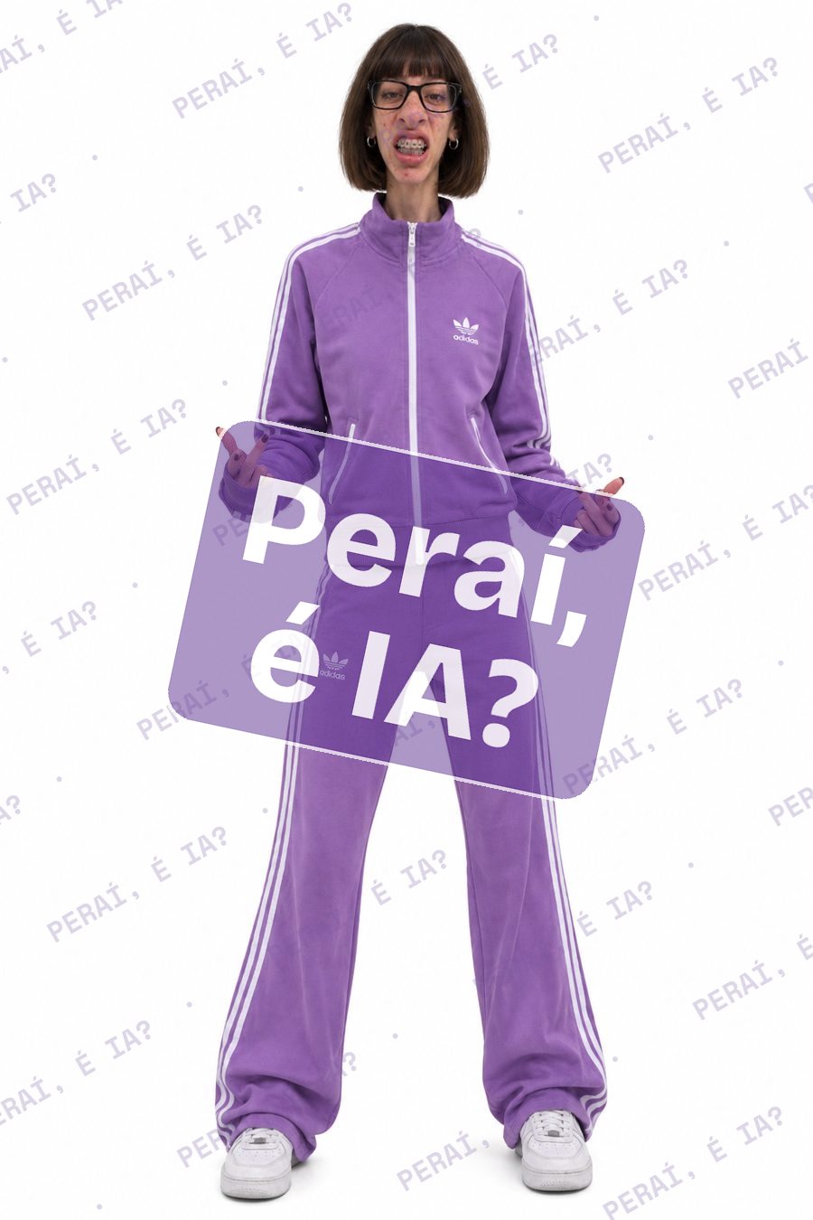 Personagem de IA de corpo inteiro com agasalho lilás